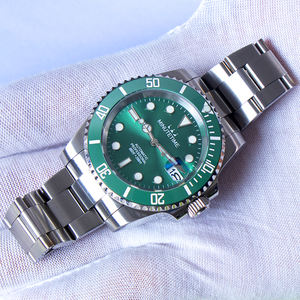 Montres mécaniques personnalisées MINUTETIME DIY NH35 pour HOMMES, cadran vert de luxe, bracelet en acier, mouvement automatique, étanche 10 BAR - Product Image 1