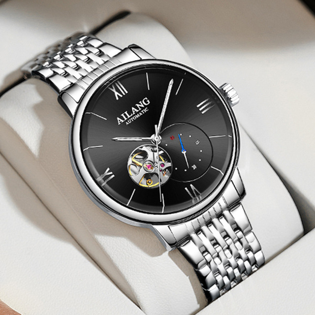 Ailang 8628new model automatic mechanical watch for men, commercial clock watch, men's stainless steel waterproof skeleton watch