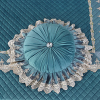 Ensemble de draps et draps de lit à volants en dentelle de lin de luxe vert royal de style européen