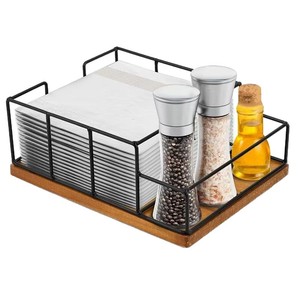 Wooden Kitchen Napkin Holder Iron Wood <b>Combined</b> <b>Square</b> 4-7 Compartments Multifunction Storage Tray Standing Type - Product Image 3
