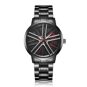 Hot Sell Stainless Steel Band Watch Premium Quartz <b>Movement</b> Car Rim Wheel Shaped Rotating Dial Relogio Masculino - Product Image 1