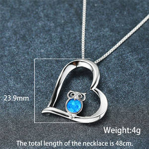 Cute Small <strong>Owl</strong> Blue Opal Necklace Vintage Hollow Heart Pendant Necklace Antique Silver Color Wedding Necklaces for Women <strong>Jewelry</strong> - Product Image 6