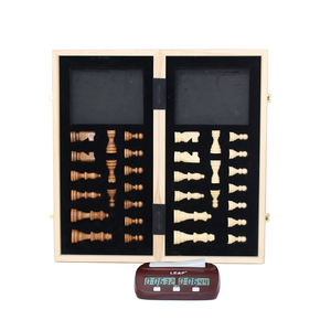 Jeu d'échecs en <span class=keywords><strong>bois</strong></span> avec minuterie numérique 15.5 pouces, jeu d'échecs en <span class=keywords><strong>bois</strong></span>, rangement intérieur, pièces d'échecs, horloge, échiquier pliable - Product Image 5