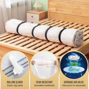 Sacs de rangement sous vide modernes et écologiques pour matelas en mousse plastique pliables, gain de place, Queen/Full/Full-XL, bleus, avec fermeture éclair, pour salon - Product Image 5