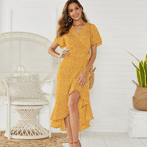 TONGYANG Abito Lungo Estivo da Spiaggia per Donna, Stampa Floreale Boho in Chiffon <span class=keywords><strong>con</strong></span> Volant, Casual <span class=keywords><strong>con</strong></span> Scollo a V e Spacco Sexy per Feste - Product Image 6