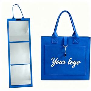 Custom Logo Portable Felt Bag Foldable <b>Mirror</b> 3 Way Hanging <b>Mirror</b> Shatterproof Folding <b>Mirror</b> <b>Set</b> with Tote Bag - Product Image 1