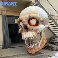 Grande décoration d'Halloween en forme de crâne gonflable, tête de squelette gonflable aux yeux de feu pour événements d'Halloween en plein air, accessoire effrayant pour la cour