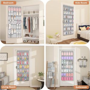FENTEC 35 Pocket Over The Door Shoe Organizer Mesh Hanging Shoe Rack Grey For Closet Wall Storage - Product Image 5