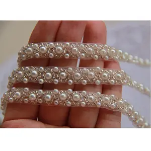 Fabric Clothes Decoration Wedding Dress Collar Pearl Beaded Lace Trim Mesh Lace Ribbon