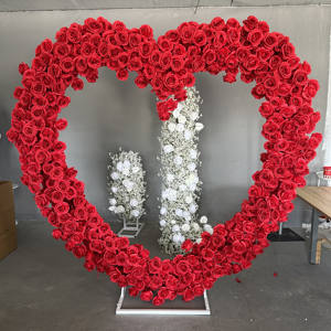 Y-HFA044 gros artificiel rose coeur fleur arc panneau rose coeur fleur arc toile de fond mariage coeur fleur arc soie décor - Product Image 6