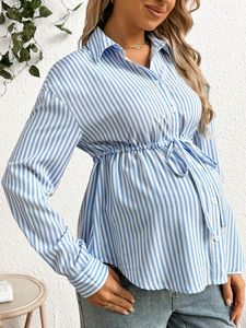 Blusa Ajustada de Manga Larga con Botones y Rayas de Primavera y Otoño King Mcgreen Star, con Cintura, para <span class=keywords><strong>Embarazadas</strong></span> - Product Image 4