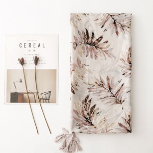 Beige Coffee Colored Printed Tassel Scarf French Lazy Style Shawl Retro <b>Leaf</b> Printed Scarves for Women - Product Image 3