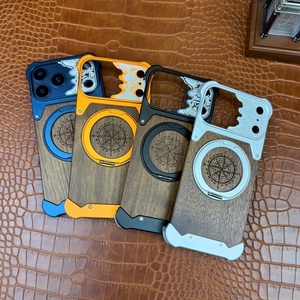 เคสแม่เหล็กแผ่นหลังไม้วอลนัทใหม่สำหรับ iPhone 17 13 14 15 16 Pro Max พร้อม 360 °   ขาตั้งโทรศัพท์แบบวงแหวน อลูมิเนียมอัลลอยด์ ฝาครอบไร้ขอบ - Product Image 2