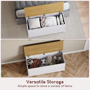 Vida Designs Leon Modern Wood White <strong>Oak</strong> <strong>Storage</strong> Ottoman 100x40x48cm Lift-Up Lid <strong>Bench</strong> for Toys Bedding &amp; Footstool Use - Product Image 4