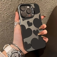 Coque de téléphone tendance noire en forme de cœur colorée pour iPhone 17 Pro Max 16 Plus 15 Pro 14 13 12 11 IMD Funda Housse arrière de téléphone portable