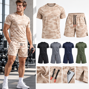 Ropa Deportiva para Hombre, Conjunto de Entrenamiento con Camuflaje, Camiseta Deportiva Transpirable, Pantalones Cortos, Ropa Deportiva Personalizada, Marca Privada, Ropa de Fitness - Product Image 1