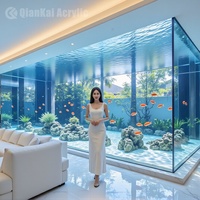 Grand aquarium en acrylique transparent de luxe moderne avec accessoires en bois, filtration intérieure et extérieure
