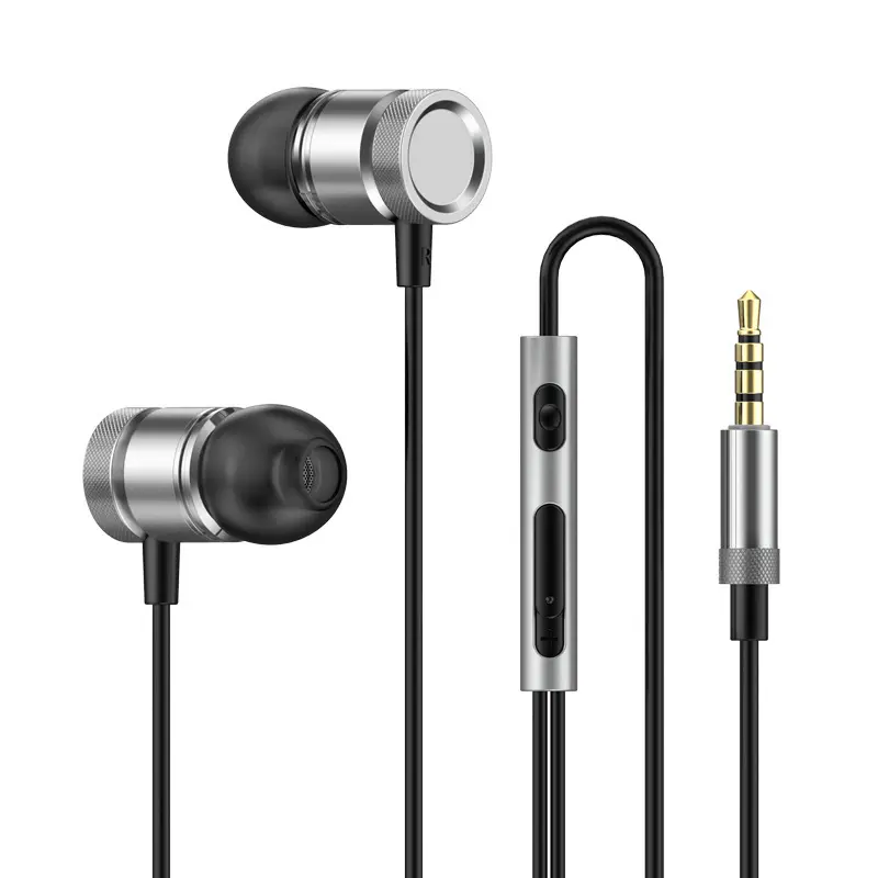 Earphone In-Ear Kabel 3.5Mm Headphone Logam Kabel Grosir dengan Kontrol Volume Mikrofon Bawaan untuk Perangkat IOS & Android