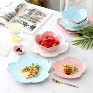 Piring Porselen Bentuk Bunga Permen Manis Warna Merah Muda Piring untuk Pengatur Makanan Ringan Makanan Penutup