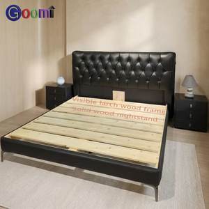 Goomi Home Großes Schwarzbären-Bett aus Echtleder, Modernes Luxuriöses Massivholzbett, Weiches Polsterbett für Hauptschlafzimmer - Product Image 5