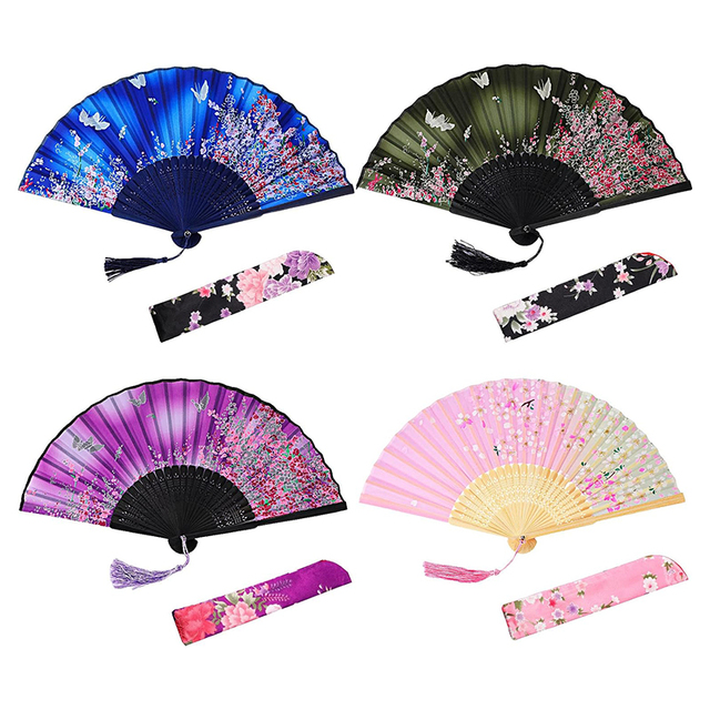 Hand-Held Bamboo Craft Folding Fan with Silk Fabric for Parties Weddings Gifts Wall Decoration Ds Design Hand-held Fan