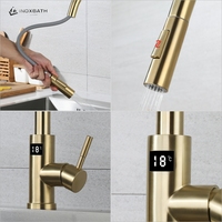 Robinet de cuisine avec affichage de la température, en acier inoxydable 304, avec douchette extractible et commande tactile intelligente, robinet trois voies eau froide et chaude