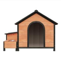 Grand chenil de luxe moderne en bois de sapin massif Cage pour chien en plein air Maison pour animaux de compagnie avec mangeoire et boîte de rangement à motif animal