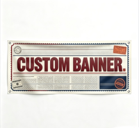 Bannière en vinyle personnalisée, design dégradé chaud, cadre circulaire géométrique, bannière en PVC imprimée sur mesure pour la promotion des entreprises et des magasins