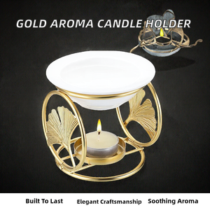 Quemador de incienso de cerámica y hierro dorado, delicado y romántico, para aromaterapia en el hogar, con aceite esencial Glory y cera fundida, para sándalo y té. - Product Image 2