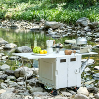 Chariot de camping extensible avec table pliante, chariot utilitaire portable avec roues tout-terrain pour pique-nique et camping en extérieur
