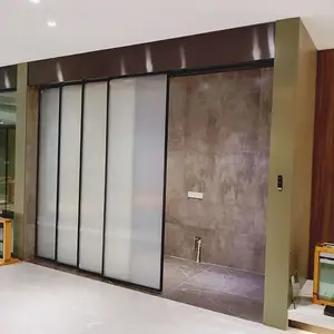 Retractable Glass Aluminum Frame Soft Close Glass Sliding Door 1 Fix 3 Slide Soundproof Interior Synchronized Telescopic Door