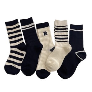Women's Mid Calf Socks Black White Striped Letter Design Breathable Jacquard Knit Spring Autumn Casual Style - Product Image 5
