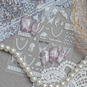 Calcomanías <span class=keywords><strong>para</strong></span> <span class=keywords><strong>Uñas</strong></span> 5D con Relieve, 3 Diseños, Hoja Blanca, Encaje, Flor Estereoscópica, Decoración <span class=keywords><strong>para</strong></span> Manicura DIY - Product Image 4