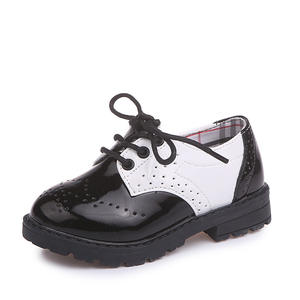 2025 Spring Autumn Collection Casual Boys' <b>Leather</b> <b>Shoes</b> Black Korean Style Lace-Up Breathable Hollow Design Available Small - Product Image 3