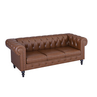 Canapé chestefield Antique à 3 places, canapé en cuir Tan américain