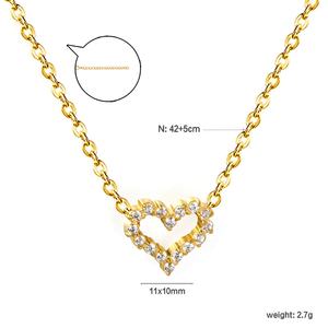 Collier tendance en acier inoxydable plaqué or pour la Saint-Valentin, étanche, minimaliste, avec pendentif cœur creux en zircon pour femme - Product Image 2