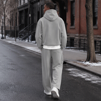 Ensemble sweat à capuche et pantalon de survêtement gris oversize pour homme, coupe courte, épaules tombantes, poche kangourou, personnalisable, vente en gros