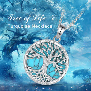 Changda 925 plata esterlina celta Árbol de la vida verde malaquita turquesa piedra Árbol Genealógico colgante collar - Product Image 5