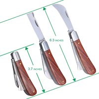 Couteau de greffage de jardinage à double lame avec 2 rubans, manche en bois, couteau de coupe pour greffage agricole, couteau pliable