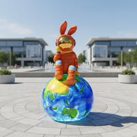 Sculpture Moderne en Résine LED Lumineuse Lapin Astronaute de Dessin Animé Grande Taille Sculptée à la Main Couleurs Fluides pour Exposition d'Art et Décoration Intérieure