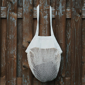 New Designed High Strength Washable Reusable Plastic Free Zero Waste Cotton Mesh Tote Bags Letter Custom Size for Supermarket