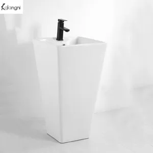 Chaozhou Factory Wholesale Sanitary Ware Bathroom Hand Wash One Piece Freestanding Basin Ceramic Square Pedestal Sinks