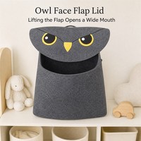 Panier de rangement en feutre KUYUE avec couvercle à rabat hibou et poignée arquée pour le rangement des jouets et des couvertures de la chambre d'enfant