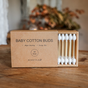 50 pièces de cotons-tiges en bambou biodégradables à 100 %, écologiques, à tête de <span class=keywords><strong>gourde</strong></span>, pour le nettoyage des oreilles des bébés, usage quotidien - Product Image 1