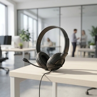 Casque de jeu stéréo filaire USB supra-auriculaire avec micro articulé, haut-parleur dynamique, câble de 1,2 m, contrôle du volume, pour centre d'appels, études en ligne et éducation