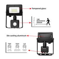 Projecteur LED OUTLUX E048EIS 10W IP65 à angle de faisceau de 120° avec capteur pour l'éclairage de jardin et de paysage, haute luminosité 6500K