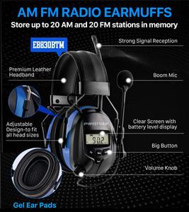 Oorkappen met AM/FM radio, microfoon, oplaadbare batterij, Bluetooth, gehoorbescherming voor de bouw - Product Image 6