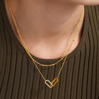 Ensemble de bijoux fins Collier rectangulaire imbriqué Bracelet en acier inoxydable Bracelet en zircon cubique connecté en or 18 carats pour femme