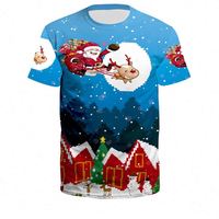 T-shirt de Noël personnalisé grande taille pour adulte, imprimé numérique 3D, manches courtes, pour fête