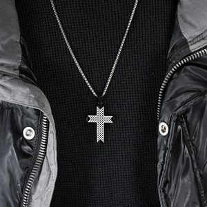 Cross-border best-selling accessory, yunnique style, minimalist two-tone cross <b>titanium</b> steel necklace for men, nic - Product Image 2